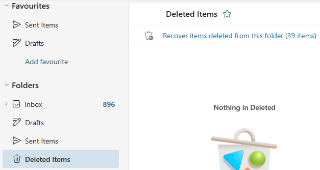Recover items deleted for this folder which can be accessed from the Deleted Items folder.